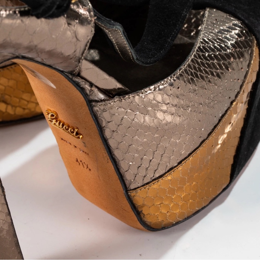 Suede Real Python Gold & Rose Gold Platform Heal … - image 5